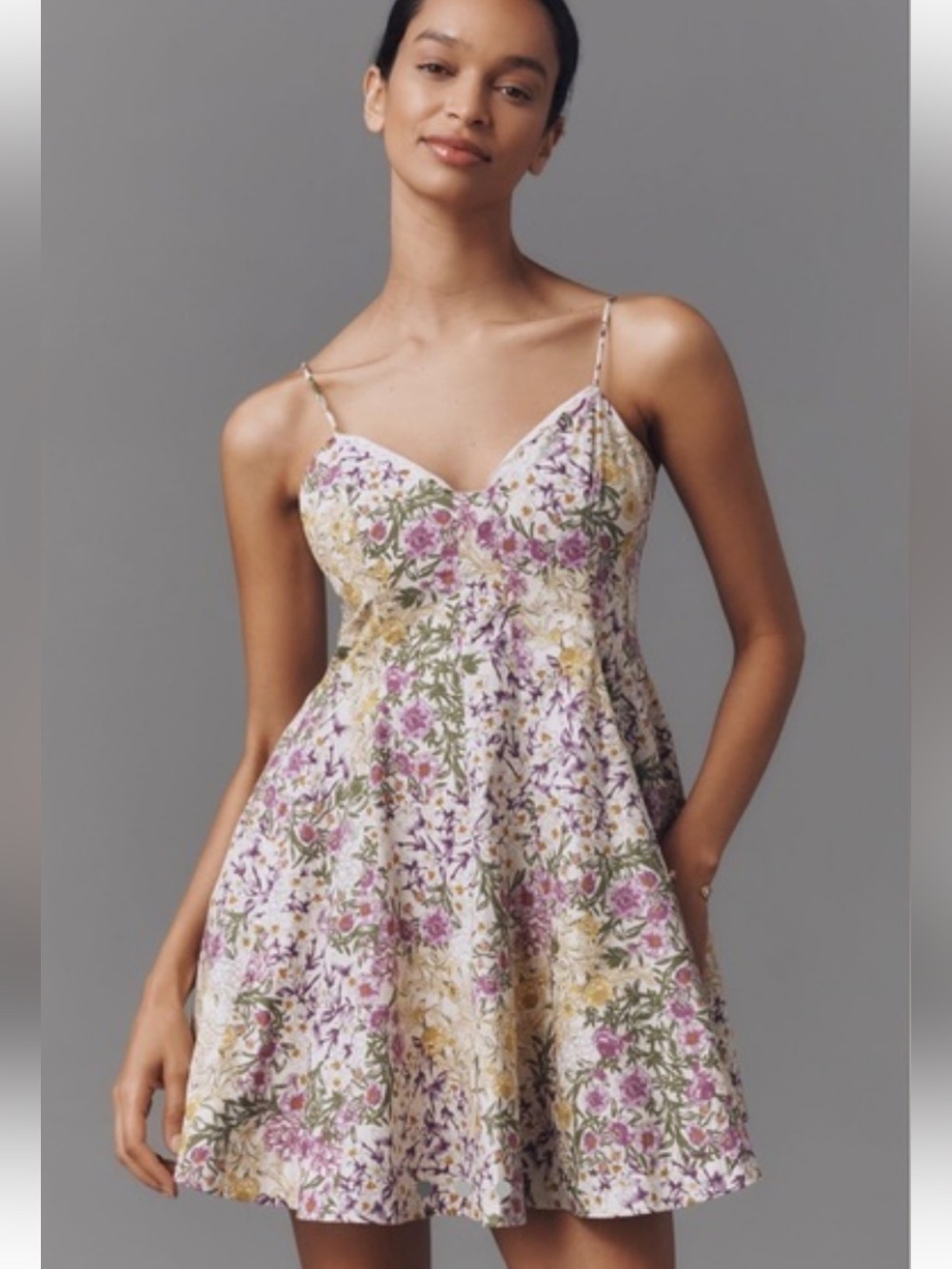 Anthropologie Maeve Floral Cotton Sleeveless Lace Trim Sweetheart Mini Dress XL